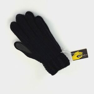 Vintage Grandoe Gloves Acrylic Knit Leather Palm Women One Size Black Jacobsons